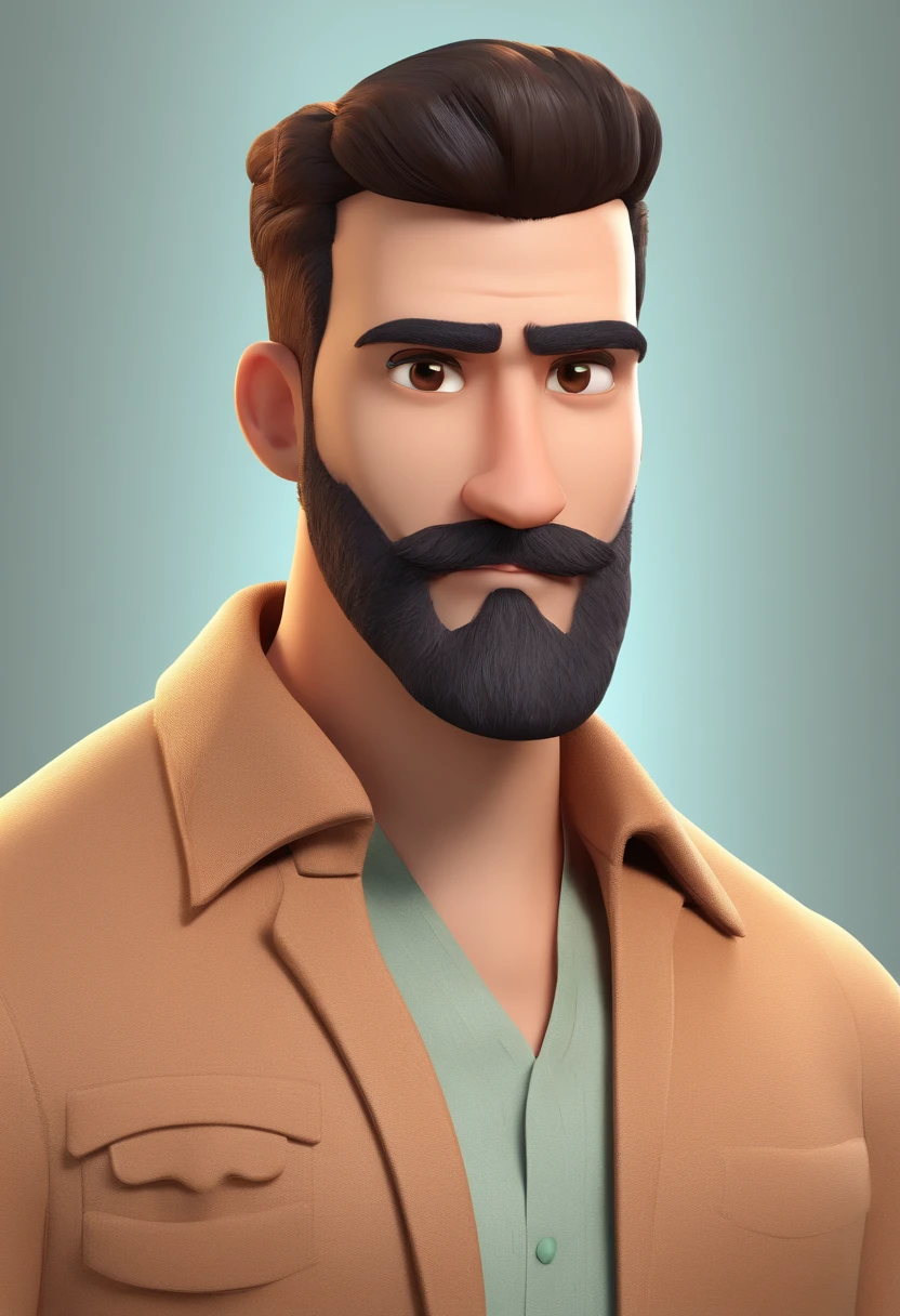 Estilo Pixar: Brown Eyes Man combone on head 27 years old with short dark brown beard