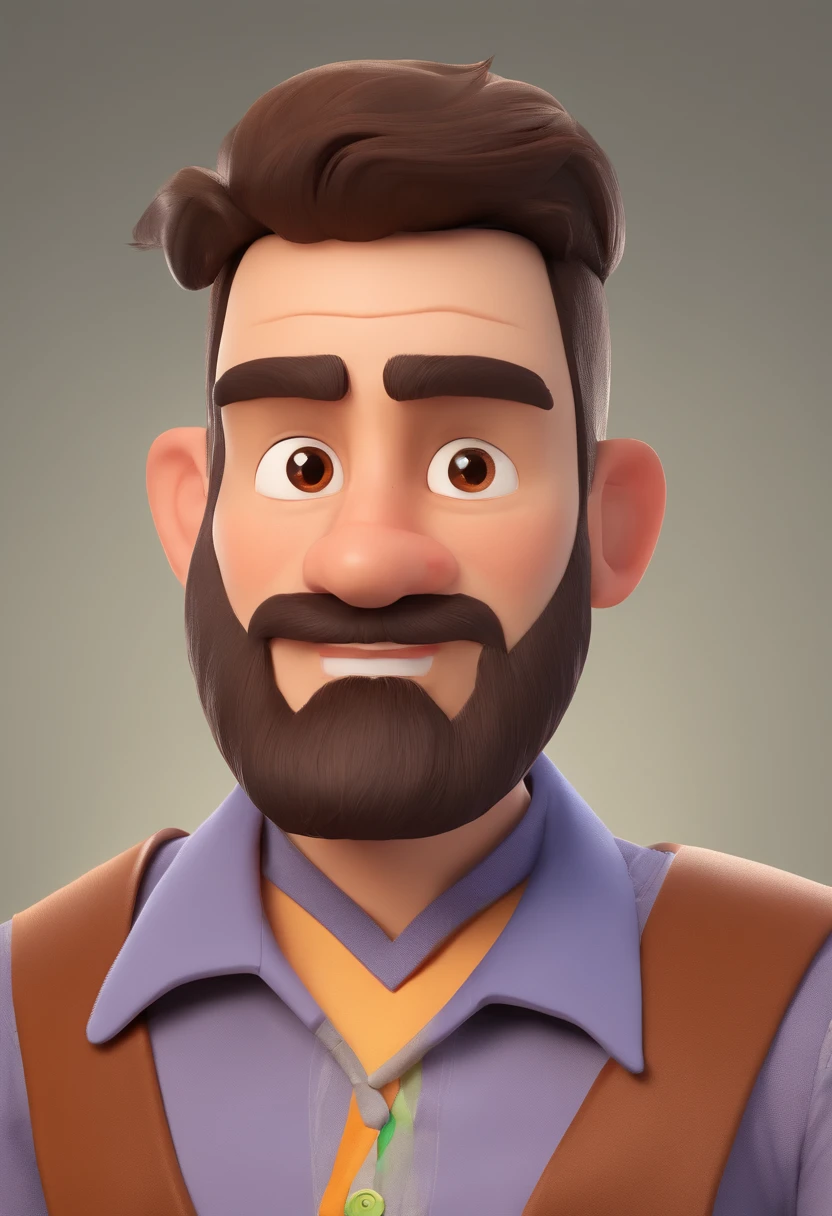 Estilo Pixar: Brown Eyes Man combone on head 27 years old with short dark brown beard