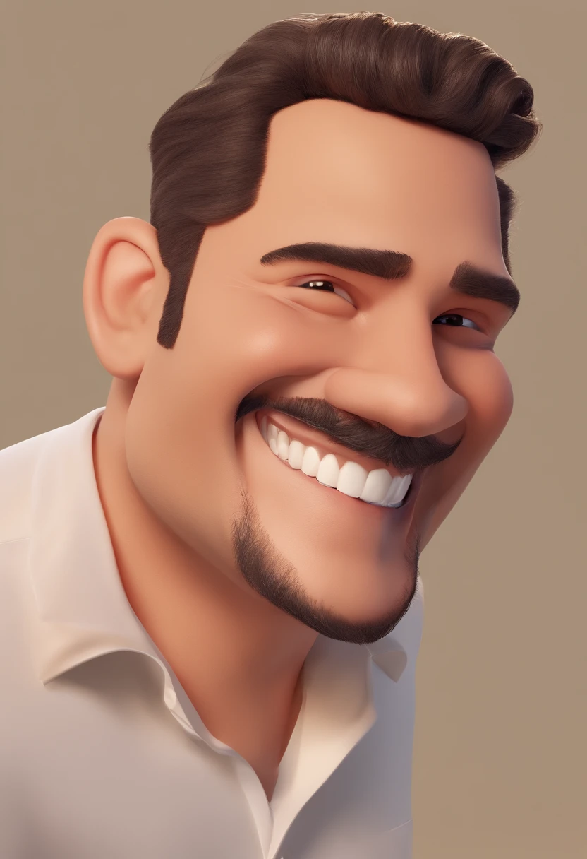 Smiling Man Illustration, sorriso insano, Homem de pele marrom com um sorriso gigante, happily smiling at the camera, sorriso atrevido, he's smiling, sorriso muito grande, Macho sorridente, foto de perfil headshot, rindo sorriso enorme, desenhando no estilo de Arte 3D, c4d, fundo de cor branco puro, estilo disney, estilo pixar render ilustracao Super Detalhe, 8k