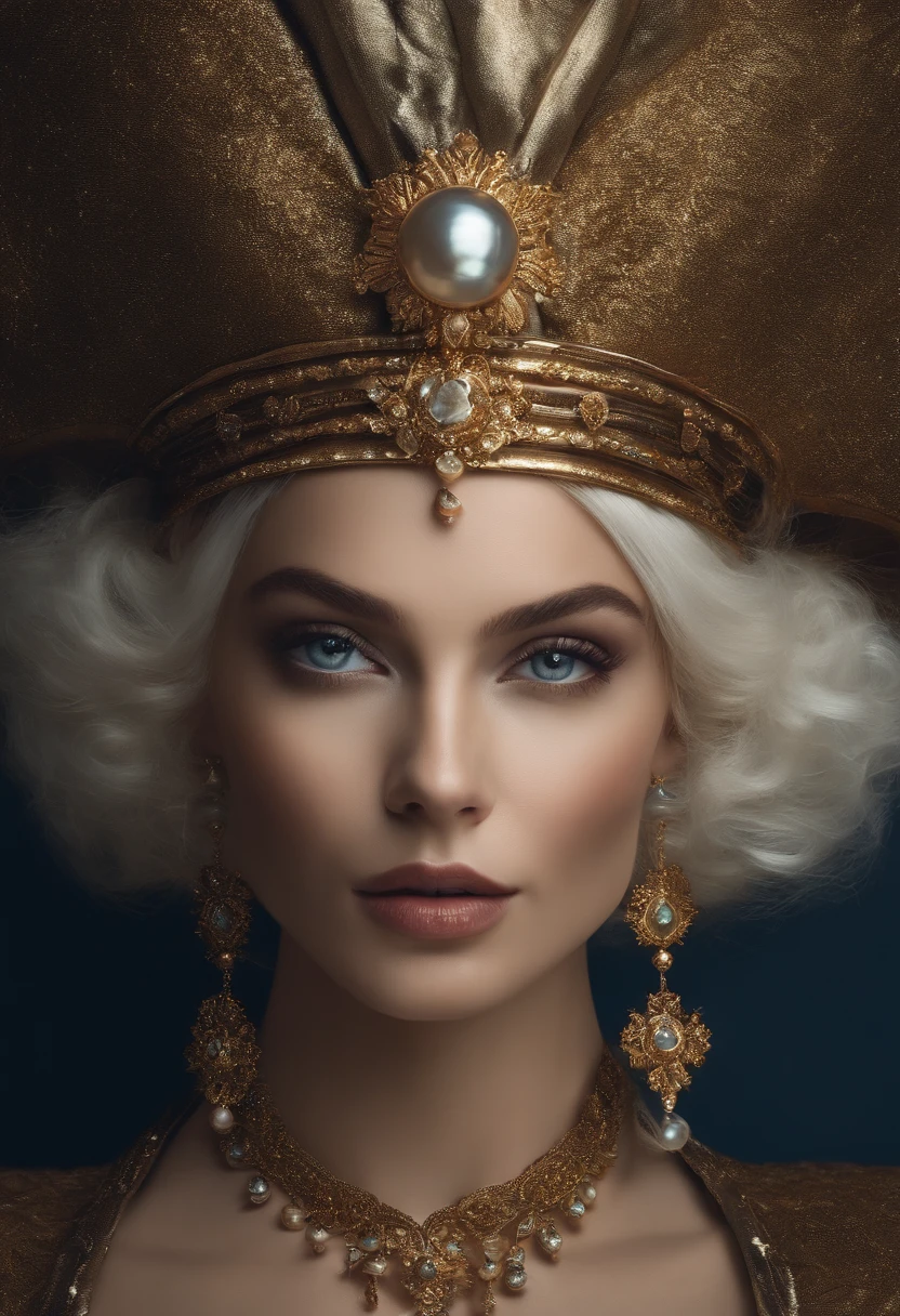Um belo retrato da imperatriz, blonde hair, Olhos Azuis Perfeitos, com um brilhante, impossible awesome great christmas headpiece, roupas Papai Noel vestes, tudo Natal, neve, symmetric, Dramatic studio lighting, RococoStyle, Barroco, verdura, Asian, hiper-realismo, Closeup, d&d, fantasia, intrincado, elegante, altamente detalhado, pintura digital, art-station, octan render, 8k, arte conceitual, Fosco, foco nítido