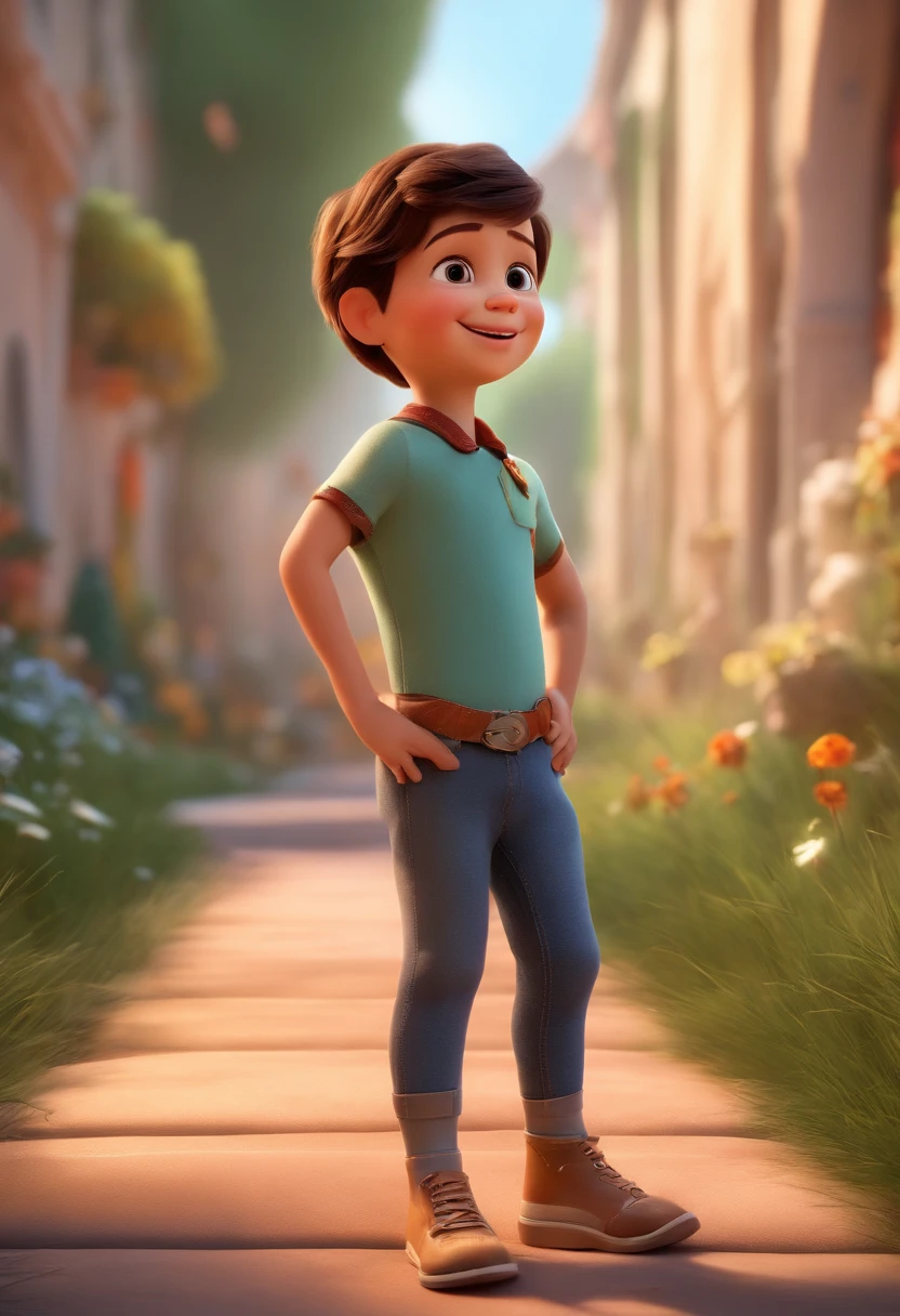 a happy cute kid standing short hair, vestindo uma fantasia espacial, , fundo branco, barnet, Tom, Estilo Pixar, ....3d, desenhos animados, rosto detalhado, asymmetrical 16k