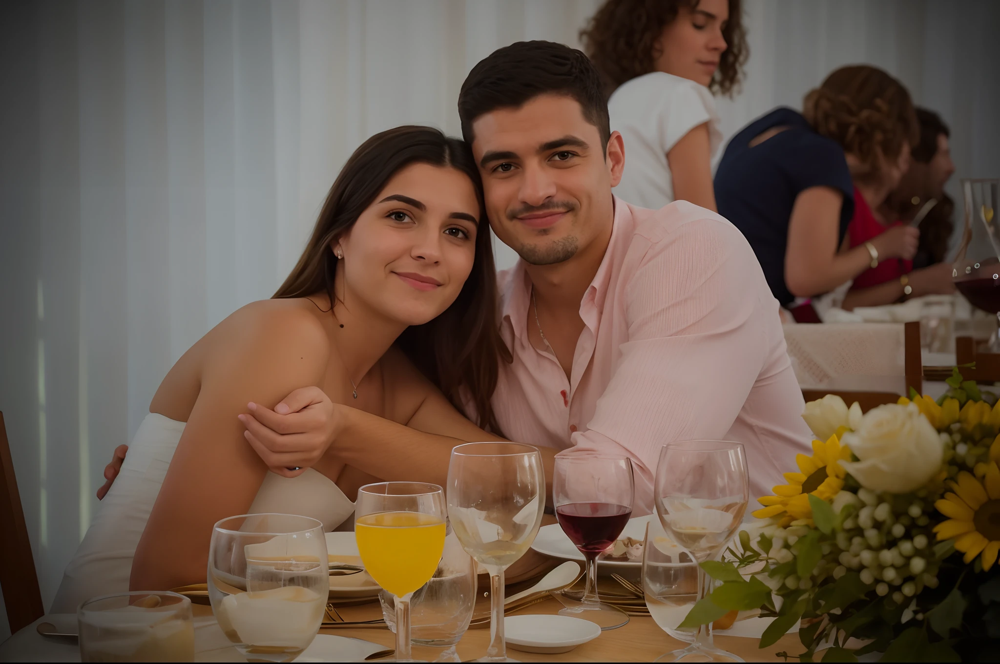 there are two people sitting at a table with wine glasses, Directed by: Nandor Soldier, Lovely couple, Casal feliz, par, Valentina Embaralhamento, Directed by: Sam Dillemans, Directed by: Juan O'Gorman, Directed by: David Ruby, foto colorida, Directed by: Nicholas Marsicano, daniel mirante, fotografia do evento, Directed by: Emma Andijewska, igual filmes da Disney