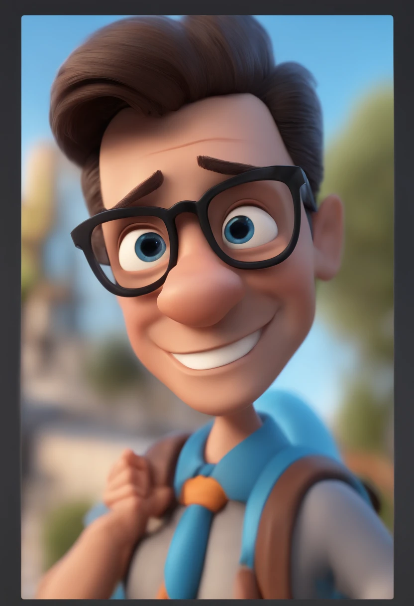 Cartoon character of a man with black glasses and a blue shirt, animation character, Caractere estilizado, animation style rendering, 3D estilizado, Arnold Maya render, 3 d render stylized, toon render keyshot, Personagem 3D, Personagem 3D, 3d rendering stylized, 3 d character render, personagem de desenho animado, Personagem de close up, Pose de personagem,  (Estilo Pixar) (master part:1.2) (Bokeh) (best quality) (pele detalhada) (textura detalhada) (8k) (argila) (Cinematic lighting) (foco nítido