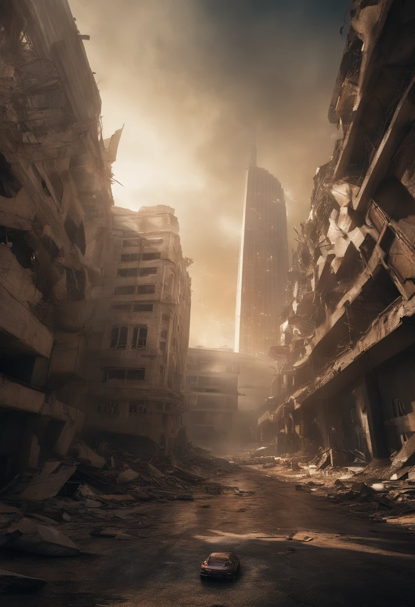 apocalyptic city,ruined buildings,postapocalyptic,Zdzislaw Beksiński,madmax: Fury Road,low key lighting