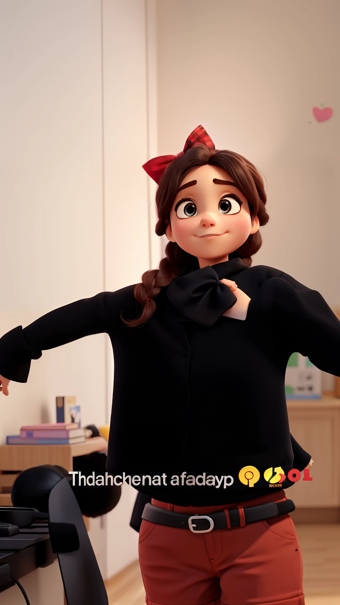 A black shirt girl with bow in her hair Disney Pixar style,Alta qualidade