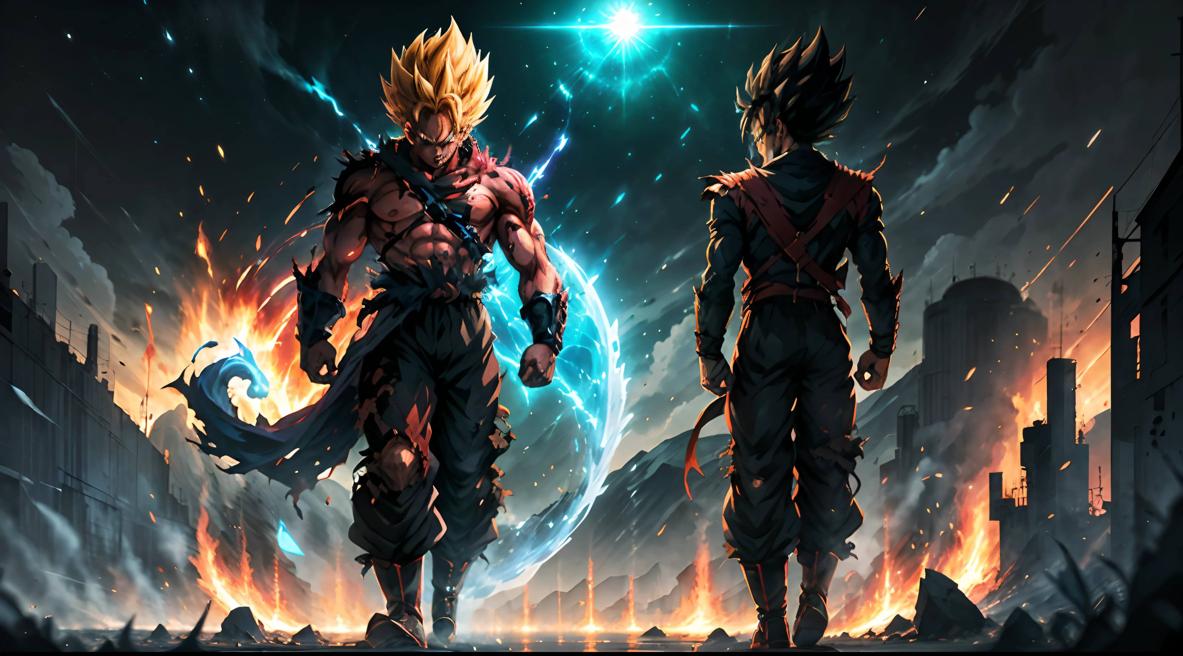 Black demon god with handsome face, glowing red eyes, transformed state mode, extreme instinct, epic anime about energy man, fire, lava, anime epic artwork, concept art Dragon Ball Universe concept, manga 8k wallpaper, detailed digital anime art, advanced digital anime art, detailed anime artwork, 8k badass anime