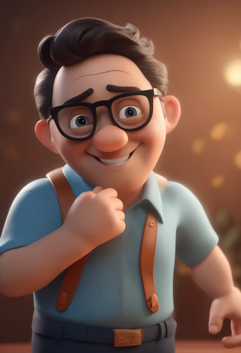 Cartoon character of a man with black glasses and a blue shirt, animation character, Caractere estilizado, animation style rendering, 3D estilizado, Arnold Maya render, 3 d render stylized, toon render keyshot, Personagem 3D, Personagem 3D, 3d rendering stylized, 3 d character render, personagem de desenho animado, Personagem de close up, Pose de personagem,  (Estilo Pixar) (master part:1.2) (Bokeh) (best quality) (pele detalhada) (textura detalhada) (8k) (argila) (Cinematic lighting) (foco nítido