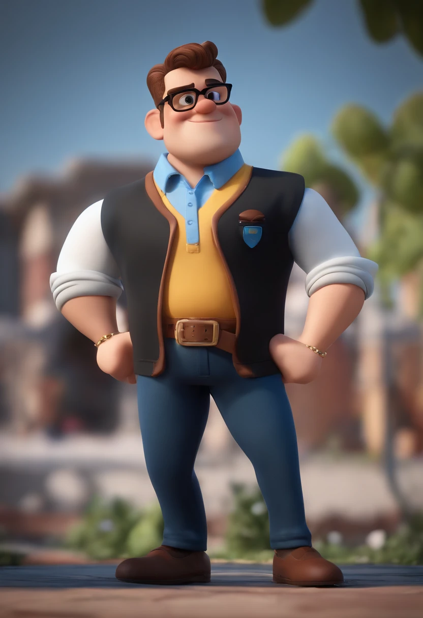 Cartoon character of a man wearing black glasses and a blue shirt, um personagem animado, Caractere estilizado, animation style rendering, 3D estilizado, Arnold Maya render, 3 d render stylized, toon render keyshot, Personagem 3D, Personagem 3D, 3d rendering stylized, 3 d character render, personagem de desenho animado, Personagem de close up, Pose de personagem, (Estilo Pixar) (master part:1.2) (Bokeh) (best quality) (pele detalhada) (textura detalhada) (8k) (argila) (Cinematic lighting) (foco nítido,Senta e vaza a parte superior do corpo