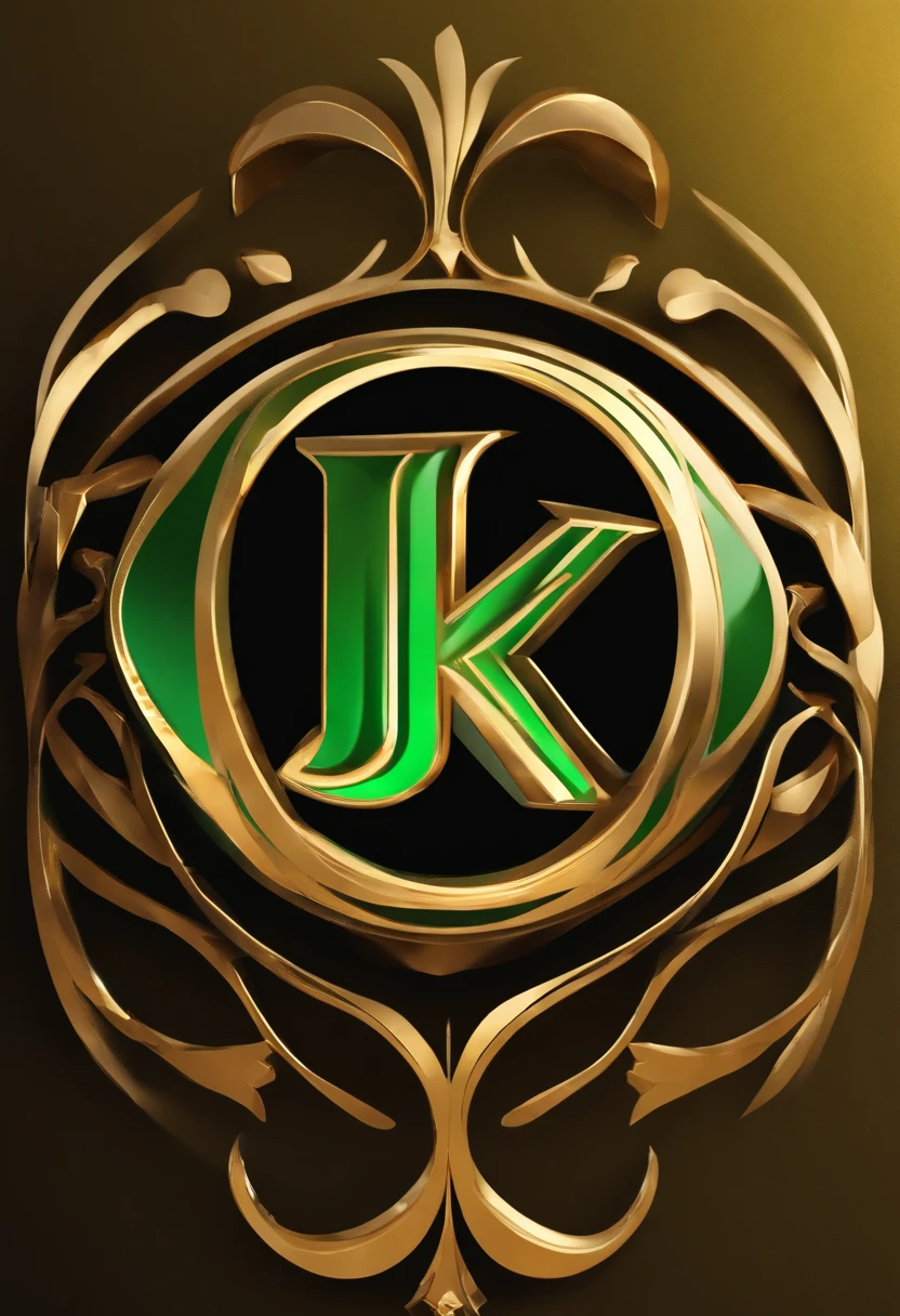 a "JK" logo vector GOLDEN TEXTURE, PLATINUM GREEN ROUNDED EDGES.