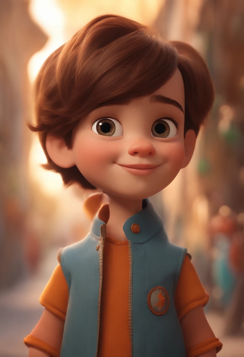 a happy cute standing short hair, vestindo uma fantasia espacial, , fundo branco, barnet, Tom, Estilo Pixar, ....3d, desenhos animados, rosto detalhado, asymmetrical 16k