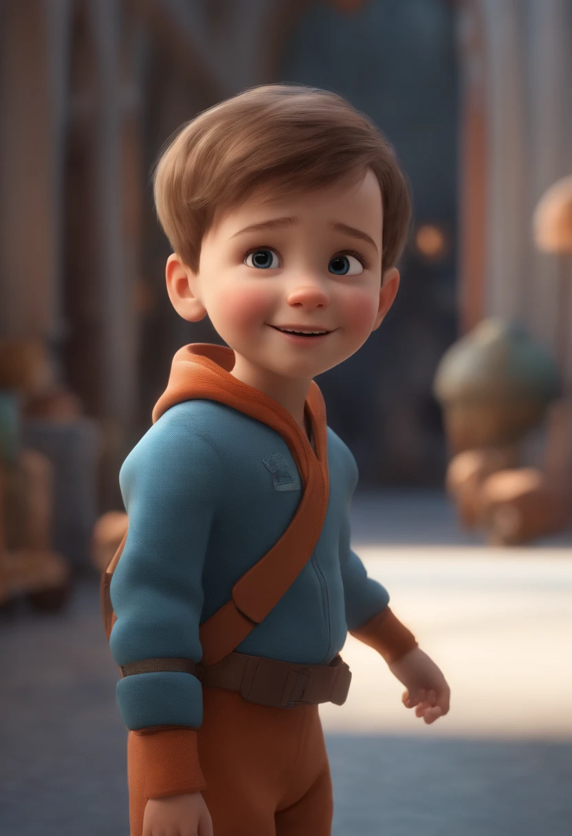 a happy cute standing short hair, vestindo uma fantasia espacial, , fundo branco, barnet, Tom, Estilo Pixar, ....3d, desenhos animados, rosto detalhado, asymmetrical 16k