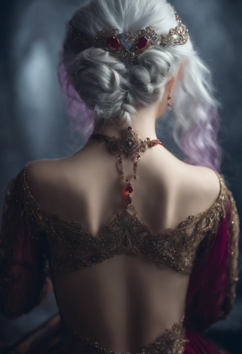 sorcerer　Rear view　silber hair　Twin-tailed