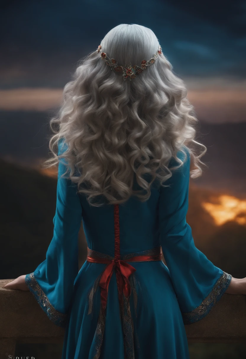 sorcerer　Rear view　silber hair　Twin-tailed