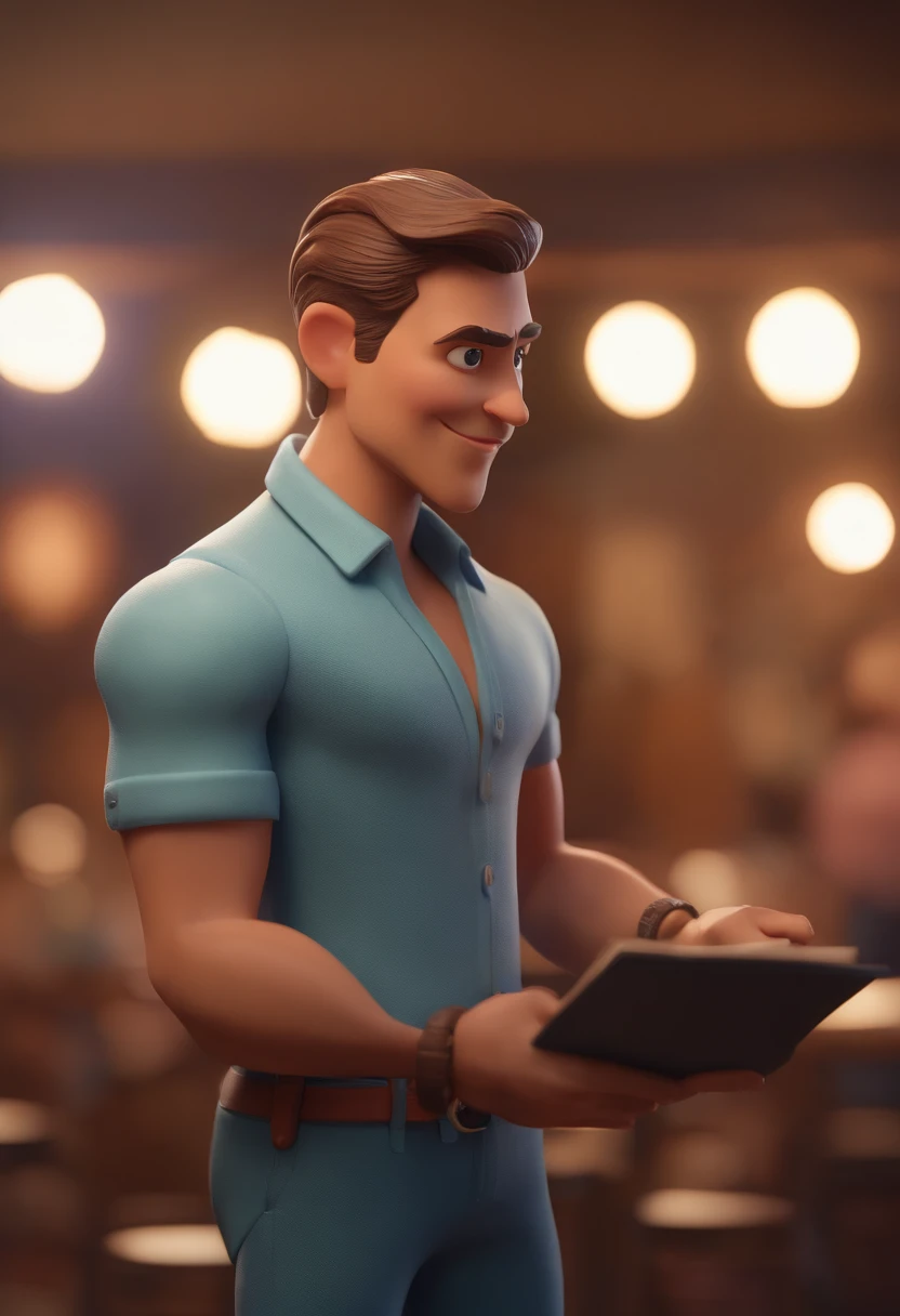 personagem dos desenhos animados de um homem e uma camisa azul, animation character, Caractere estilizado, animation style rendering, 3D estilizado, Arnold Maya render, 3 d render stylized, toon render keyshot, Personagem 3D, Personagem 3D, 3d rendering stylized, 3 d character render, personagem de desenho animado, Personagem de close up, Pose de personagem,  (Estilo Pixar) (master part:1.2) (Bokeh) (best quality) (pele detalhada) (textura detalhada) (8k) (argila) (Cinematic lighting) (foco nítido