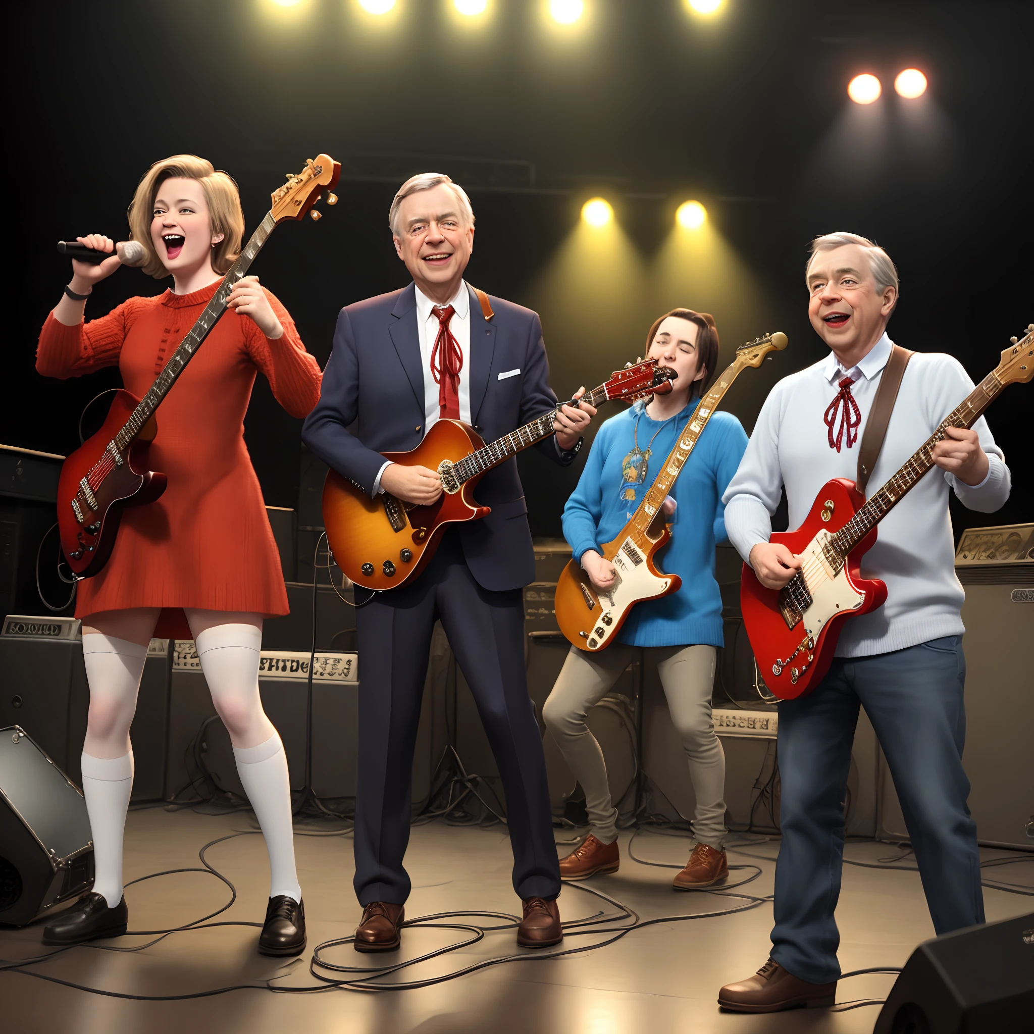 Mr Rogers joins a heavy metal band with Pee-wee Herman and Gilbert Godfrey and they are performing at a concert