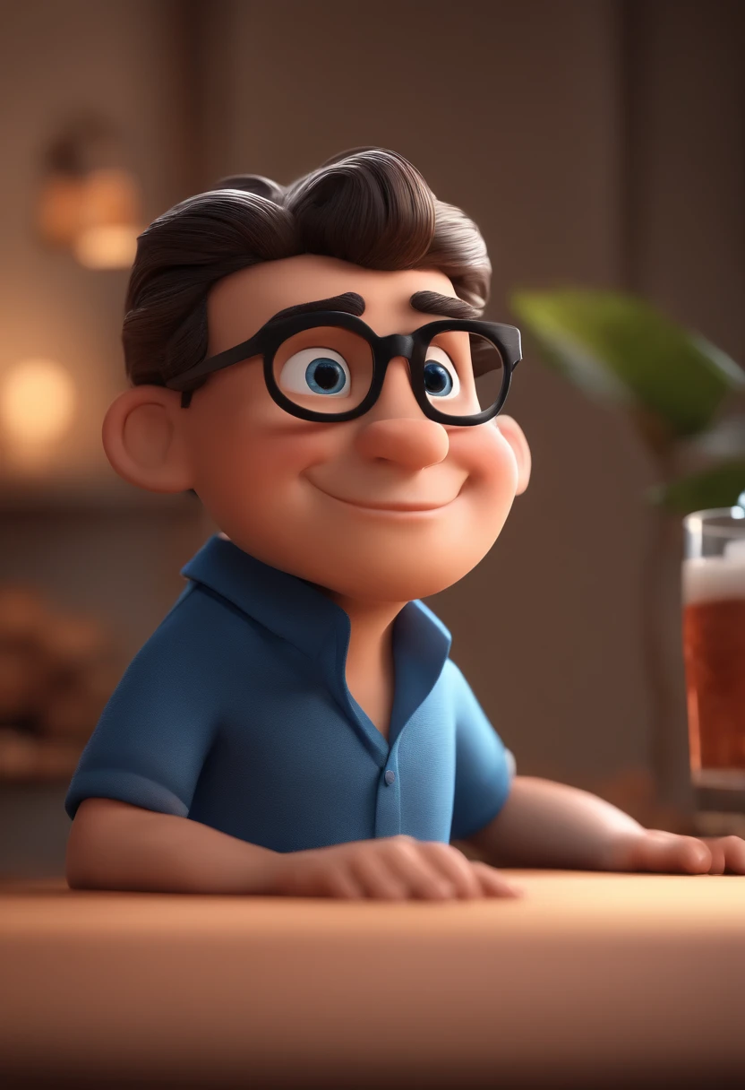 Cartoon character of a man with black glasses and a blue shirt, animation character, Caractere estilizado, animation style rendering, 3D estilizado, Arnold Maya render, 3 d render stylized, toon render keyshot, Personagem 3D, Personagem 3D, 3d rendering stylized, 3 d character render, personagem de desenho animado, Personagem de close up, Pose de personagem,  (Estilo Pixar) (master part:1.2) (Bokeh) (best quality) (pele detalhada) (textura detalhada) (8k) (argila) (Cinematic lighting) (foco nítido