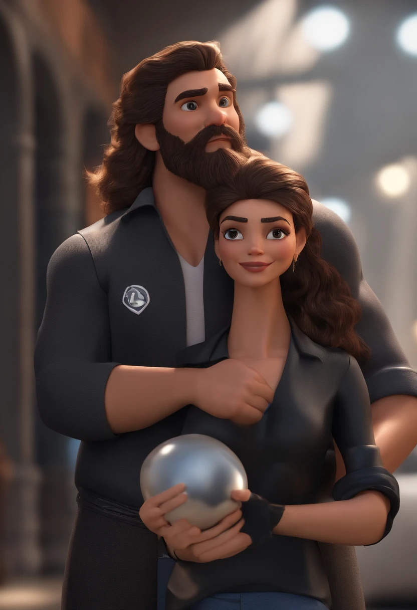 personagem de desenho animado de um homem com barba castanha e cabelo curto com topete, a black shirt wearing a badge written Kcomk productions animated character, Caractere estilizado, animation style rendering, 3D estilizado, Arnold Maya render, 3 d render stylized, toon render keyshot, Personagem 3D, Personagem 3D, 3d rendering stylized, 3 d character render, personagem de desenho animado, Personagem de close up, Pose de personagem, (Estilo Pixar) (master part:1.2) (Bokeh) (best quality) (pele detalhada) (textura detalhada) (8k) (argila) (Cinematic lighting) (foco nítido