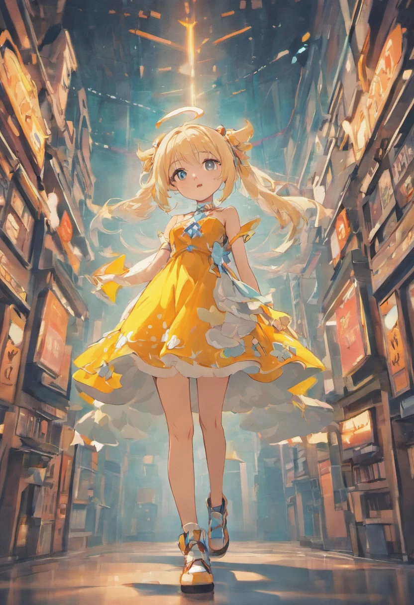 enerate three views, firstly the front view, secondly the left view, thirdly the back view, full body, cute girl with blue and white gradient hairs, wearing a dress and boots, bored pose, standing, clean background, pop mart, pixar, IP, blind box, clay material, pastel color, Studio light, octane render, 3D, C4D, blender, hyper quality, Ultra HD, 8K