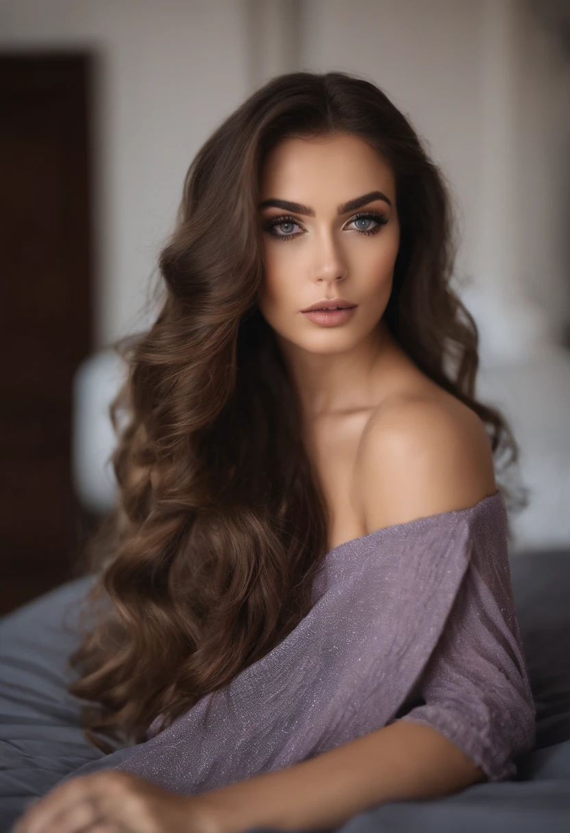 Femme Arafed complètement , fille sexy aux yeux bruns, ultra réaliste, Méticuleusement détaillé, Portrait Sophie Mudd, cheveux bruns et grands yeux, Selfie d’une jeune femme, Dubai Eyes, Violet Myers, sans maquillage, maquillage naturel, Regarder directement la caméra, Visage avec Artgram, Maquillage subtil, Superbe photo du corps entier agenouillée sur le lit, dans la chambre, Buste de taille moyenne à grande