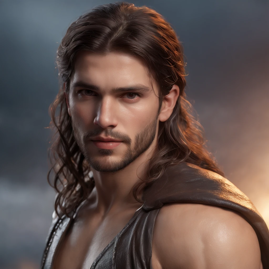 (Professional 3D rendering:1.3) de (Realistic:1.3) Foto de arte mais bonita do mundo，Features soft, bright male heroes, ((Epic hero fantasy rough muscular man wet hero angry look long hair short beard and fierce expression in dynamic pose, fantastic location, majestoso ambiente desordenado)), corpo inteiro 8k unidade render, action shot, poros da pele, very dark lighting, sombreamento pesado, circunstanciado, Rosto detalhado, (vibrante, fotogrdeia realista, Realistic, Dramatic, Escuro, foco nítido, 8k), (Old leather clothes damaged by bad weather:1.4), ((((Use peles)))), (intrincado:1.4), decadente, (altamente detalhado:1.4), pintura digital, rendering by octane, art stations, Conceito-Arte, liso, foco nítido, illustration, germe da arte, (Loish:0.23), Wlop Ilya Kuvshinov, e Greg Rutkowski e Alphonse Mucha Gracias, (global ilumination, studiolight, Light Volumetric), chuva forte, floating particles, patife, fantasia, Onze, corpo inteiroesbian, ((Fundo escuro e antigo da cidade:1.3)),CGSesociedade,art stations