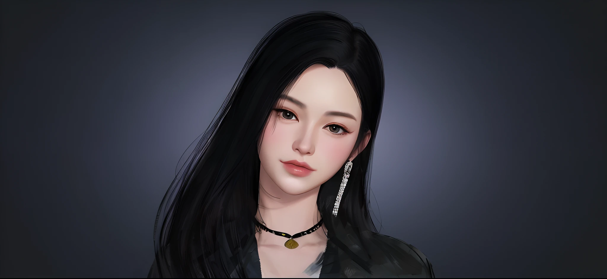 a close up of a woman with long black hair wearing a necklace, inspired by Sim Sa-jeong, realistic artstyle, realism artstyle, realistic. cheng yi, kawaii realistic portrait, inspired by Huang Ji, portrait of jossi of blackpink, inspired by Ma Yuanyu, portrait c 12.0, portrait c 1 2. 0