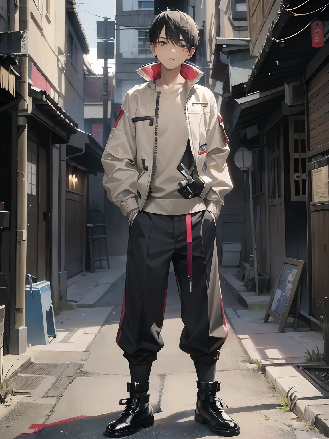 (Character: Alvin's Boy (), shaved hair, wounds, lean body) 、masutepiece,High quality,1 boy,Black hair,Black eyes
(Clothing: Beige Straight Jacket, Finished trousers)
(Dynamic Pose)
(Best Quality, masutepiece),Looking at Viewer, Upper body, dark alley)