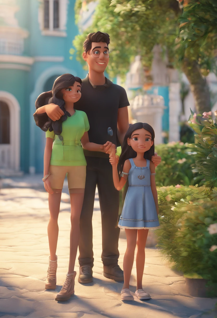 Um jovem casal apaixonado, Brunette with black shirt and a young girl with a strappy dress in front of the young man. Juntos deitados em uma rede verde.