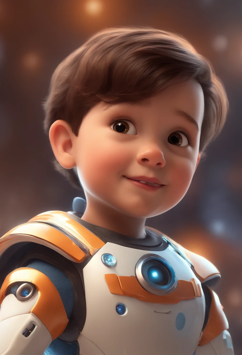 a happy cute standing short hair, vestindo uma fantasia espacial, , fundo branco, barnet, Tom, Estilo Pixar, ....3d, desenhos animados, rosto detalhado, asymmetrical 16k
