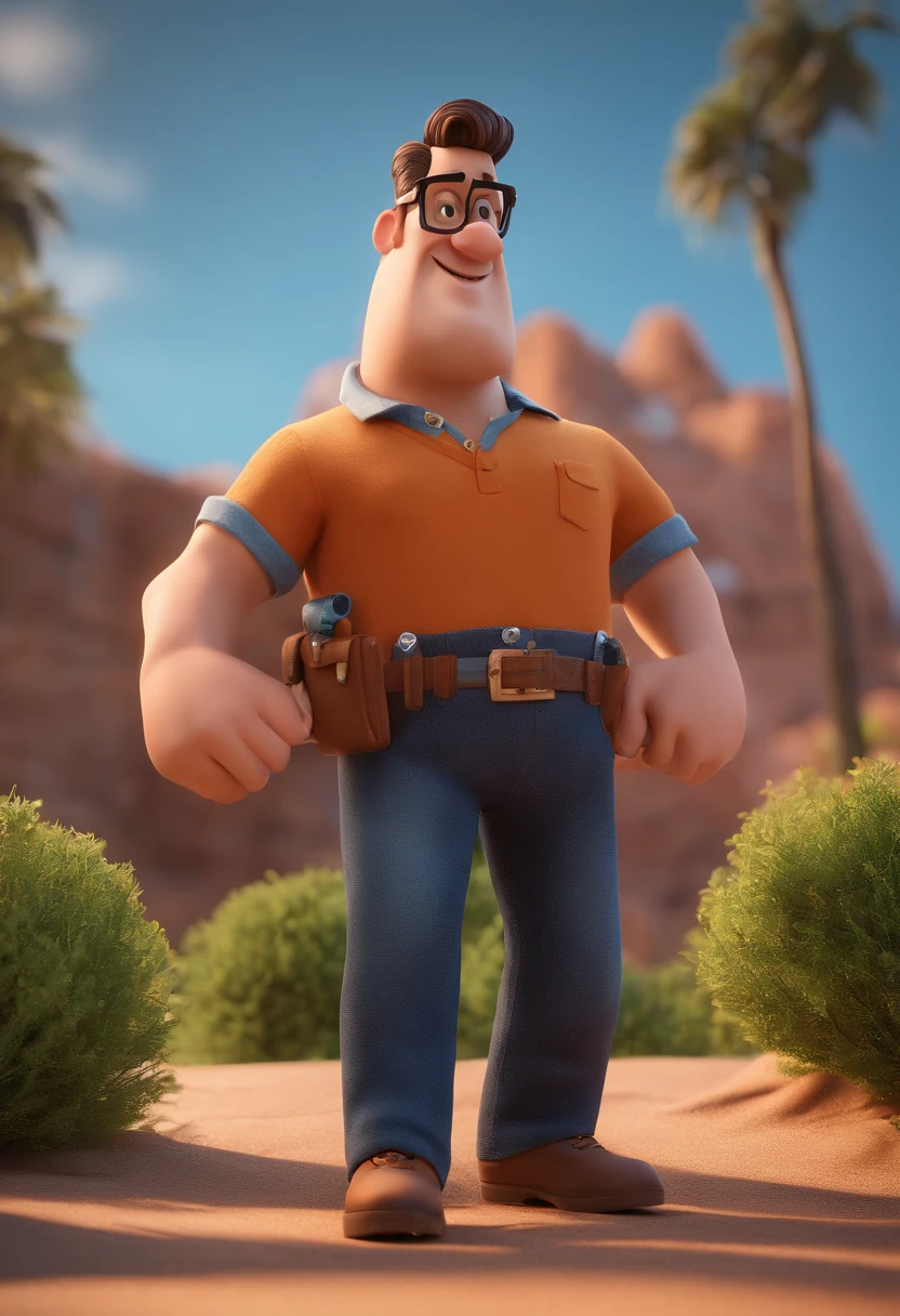 Cartoon character of a man with black glasses and a blue shirt, animation character, Caractere estilizado, animation style rendering, 3D estilizado, Arnold Maya render, 3 d render stylized, toon render keyshot, Personagem 3D, Personagem 3D, 3d rendering stylized, 3 d character render, personagem de desenho animado, Personagem de close up, Pose de personagem,  (Estilo Pixar) (master part:1.2) (Bokeh) (best quality) (pele detalhada) (textura detalhada) (8k) (argila) (Cinematic lighting) (foco nítido