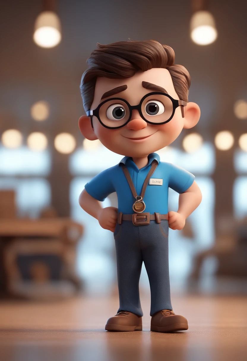 Cartoon character of a man with black glasses and a blue shirt, animation character, Caractere estilizado, animation style rendering, 3D estilizado, Arnold Maya render, 3 d render stylized, toon render keyshot, Personagem 3D, Personagem 3D, 3d rendering stylized, 3 d character render, personagem de desenho animado, Personagem de close up, Pose de personagem,  (Estilo Pixar) (master part:1.2) (Bokeh) (best quality) (pele detalhada) (textura detalhada) (8k) (argila) (Cinematic lighting) (foco nítido