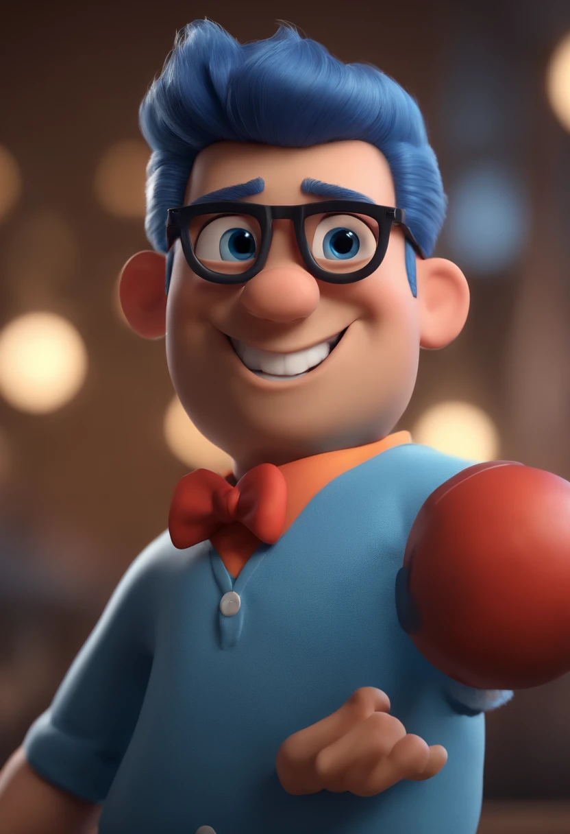 Cartoon character of a man with black glasses and a blue shirt, animation character, Caractere estilizado, animation style rendering, 3D estilizado, Arnold Maya render, 3 d render stylized, toon render keyshot, Personagem 3D, Personagem 3D, 3d rendering stylized, 3 d character render, personagem de desenho animado, Personagem de close up, Pose de personagem,  (Estilo Pixar) (master part:1.2) (Bokeh) (best quality) (pele detalhada) (textura detalhada) (8k) (argila) (Cinematic lighting) (foco nítido