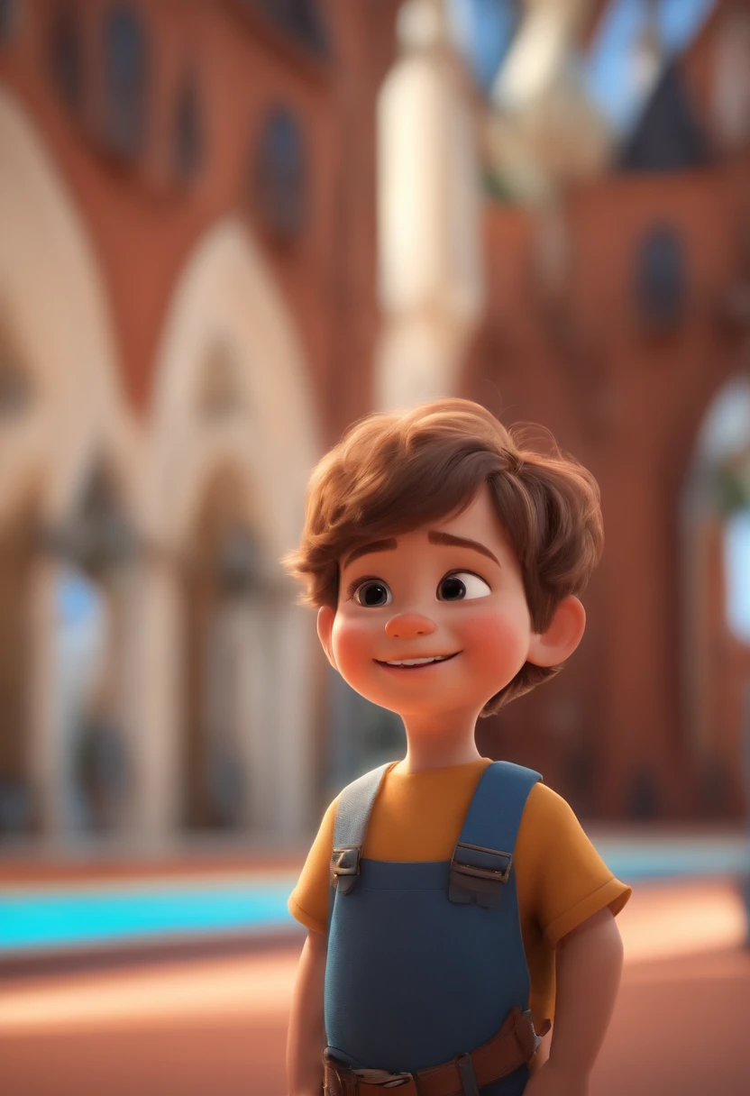 a happy cute standing short hair, vestindo uma fantasia espacial, , fundo branco, barnet, tom, Estilo Pixar, ..3d, desenhos animados, rosto detalhado, asymmetrical 16k