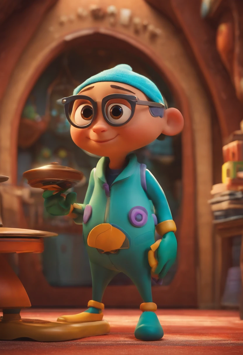 Um arquiteto de sonhos futurista, mas realista, inspired by Pixar animation, de perto. The character takes center stage with captivating facial expressions, oferecendo um toque de irrealidade.