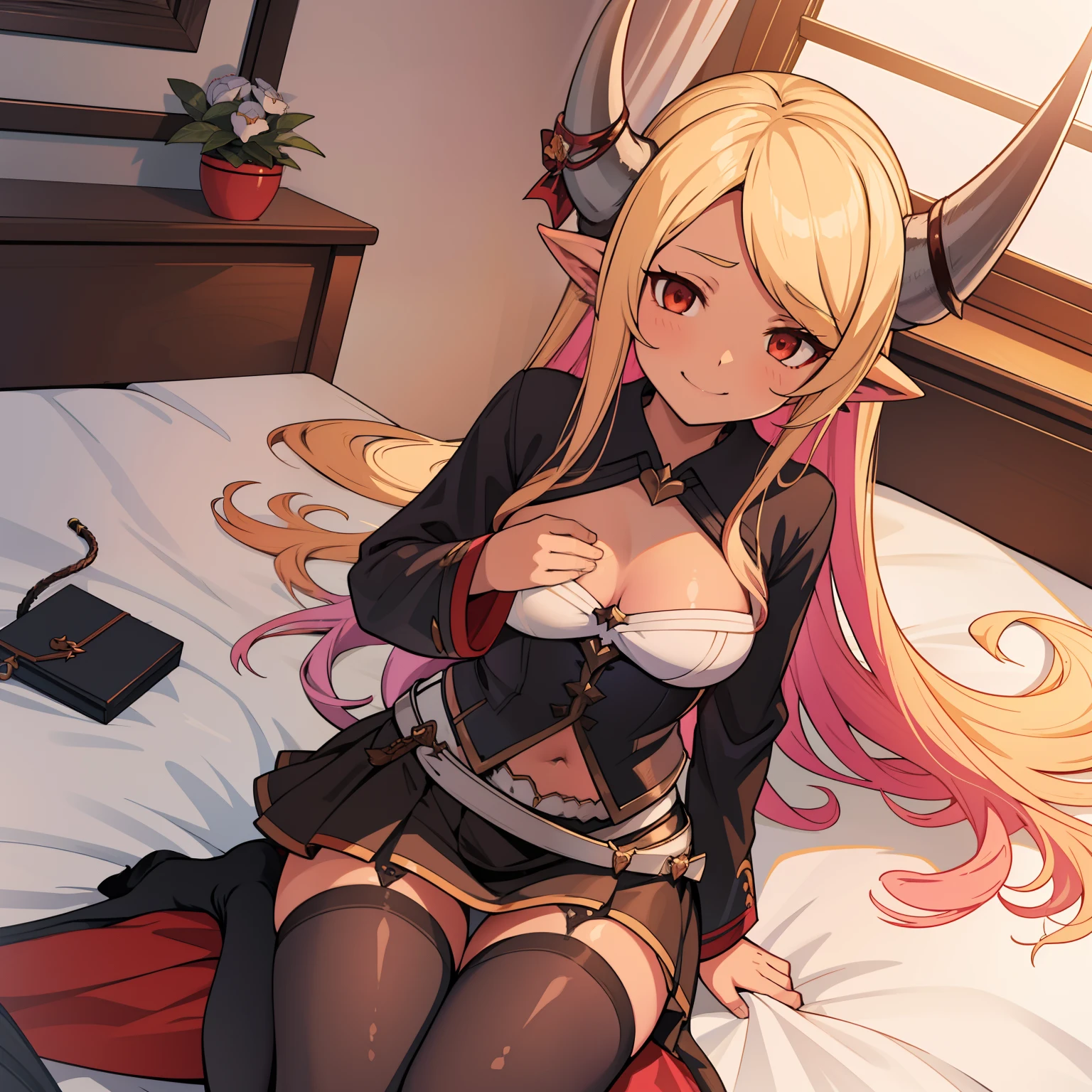 SeaArt Bot
Txt2Img
16:10:42
1 girl, Solo, Cute Girl, Long hair, succubus clothes、Succubus horns、Succubus Wings、Succubus tail、Sheer clothing、(pantyshot:1.2)、Evil smile、(Skirt lift:1.2)、Petite、(Granblue Fantasy:1.2)、(NSFW:0.9)、Best Quality、attractive bodies、cocky、bewitch、perfect bodies、Bedroom、Luxurious decoration、Female Devil King、queen、Heart eye、azur lane style、Demagoguery