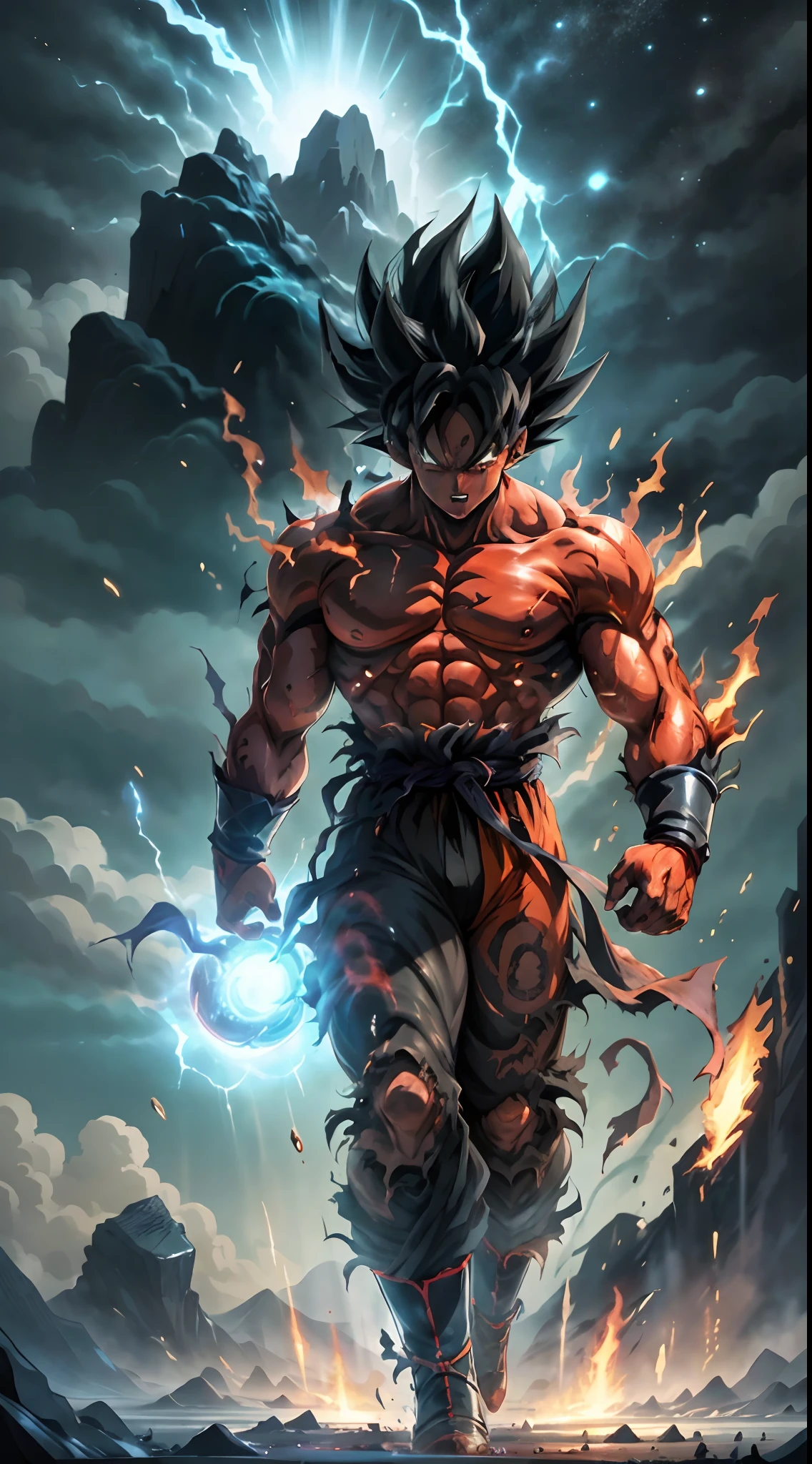 Get ready for a visual feast with Black Goku Demon God has a handsome face and piercing red eyes. In his transformed state, he radiates extreme instinct and power, creating an epic anime about this man of energy. See how he manipulates fire and lava in stunning anime artwork that will blow your mind. This concept art is straight from the Dragon Ball Universe, with manga-style 8k wallpapers that will transport you to another dimension. Get ready to be amazed by this detailed piece of digital anime art, showcasing the ultimate combination of style and power.