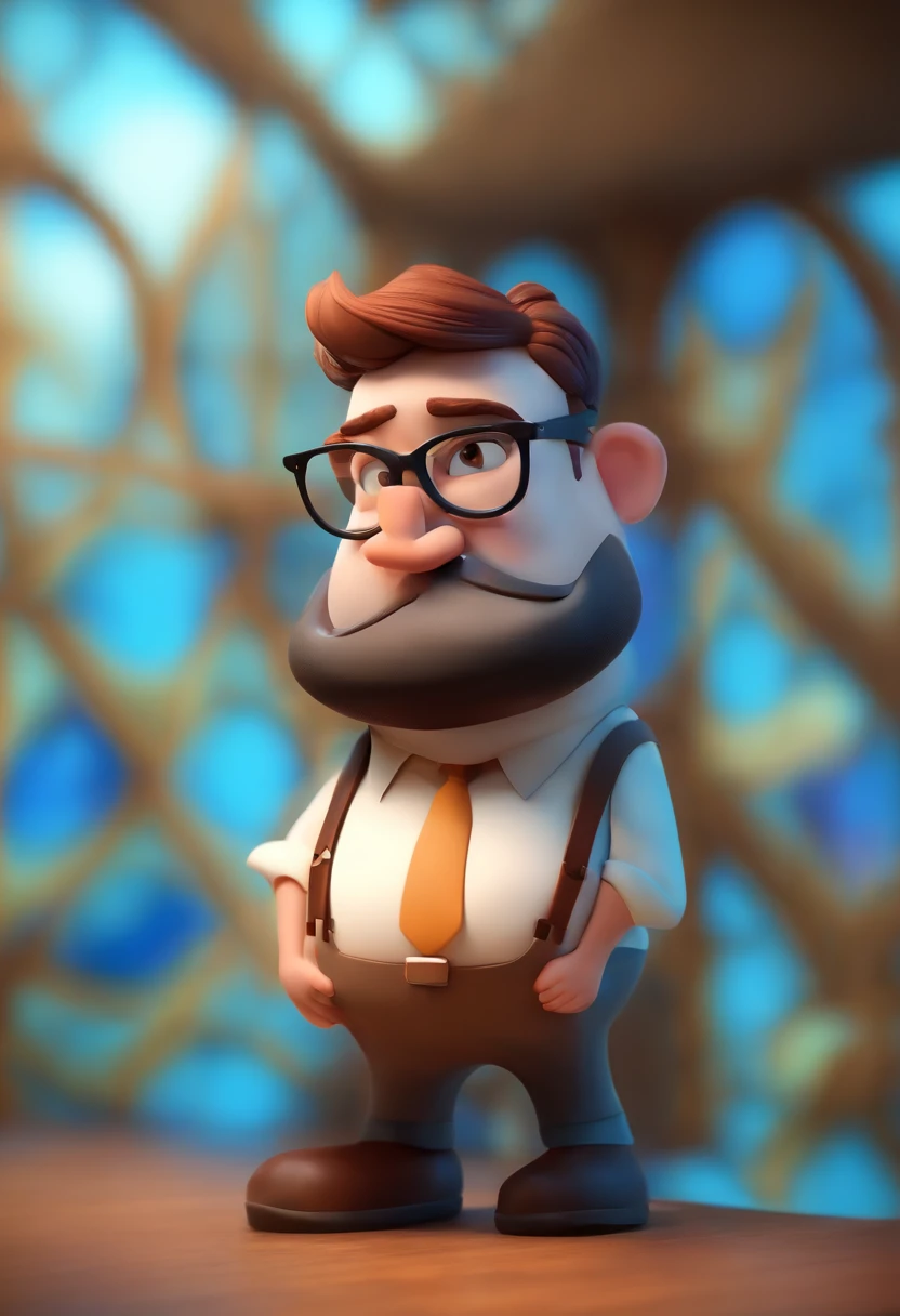 Cartoon character of a man wearing black glasses and a blue shirt, um personagem animado, Caractere estilizado, animation style rendering, 3D estilizado, Arnold Maya render, 3 d render stylized, toon render keyshot, Personagem 3D, Personagem 3D, 3d rendering stylized, 3 d character render, personagem de desenho animado, Personagem de close up, Pose de personagem, (Estilo Pixar) (master part:1.2) (Bokeh) (best quality) (pele detalhada) (textura detalhada) (8k) (argila) (Cinematic lighting) (foco nítido，Senta e vaza a parte superior do corpo
