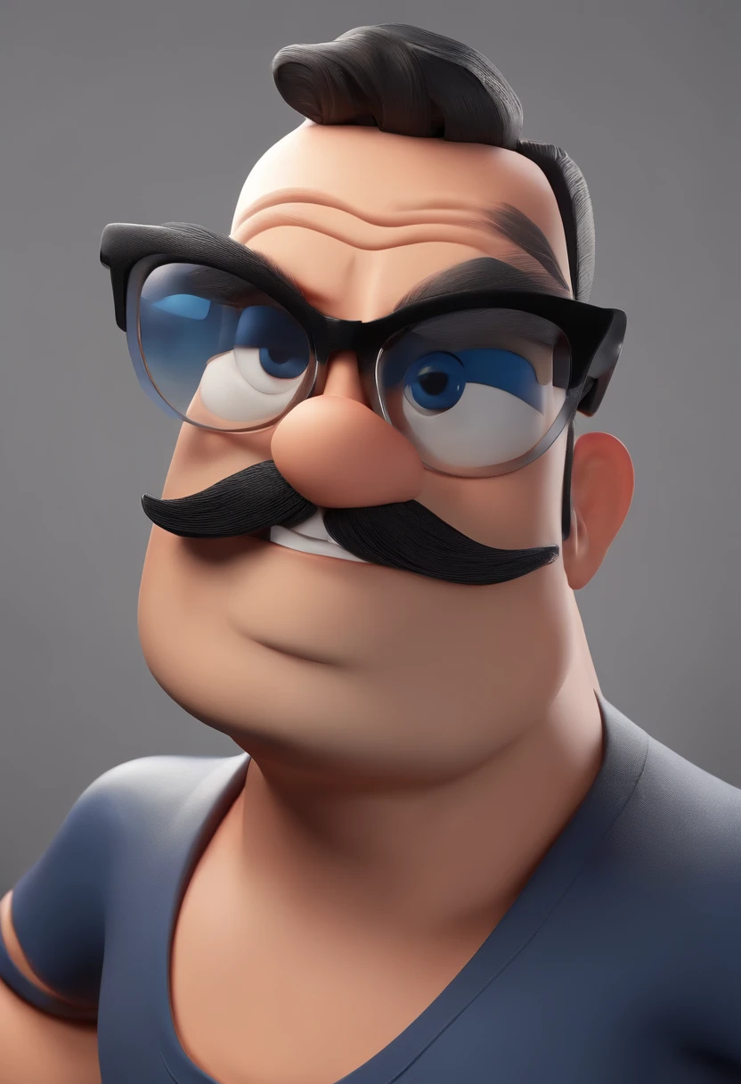 Cartoon character of a man wearing black glasses and a blue shirt, um personagem animado, Caractere estilizado, animation style rendering, 3D estilizado, Arnold Maya render, 3 d render stylized, toon render keyshot, Personagem 3D, Personagem 3D, 3d rendering stylized, 3 d character render, personagem de desenho animado, Personagem de close up, Pose de personagem, (Estilo Pixar) (master part:1.2) (Bokeh) (best quality) (pele detalhada) (textura detalhada) (8k) (argila) (Cinematic lighting) (foco nítido,Senta e vaza a parte superior do corpo