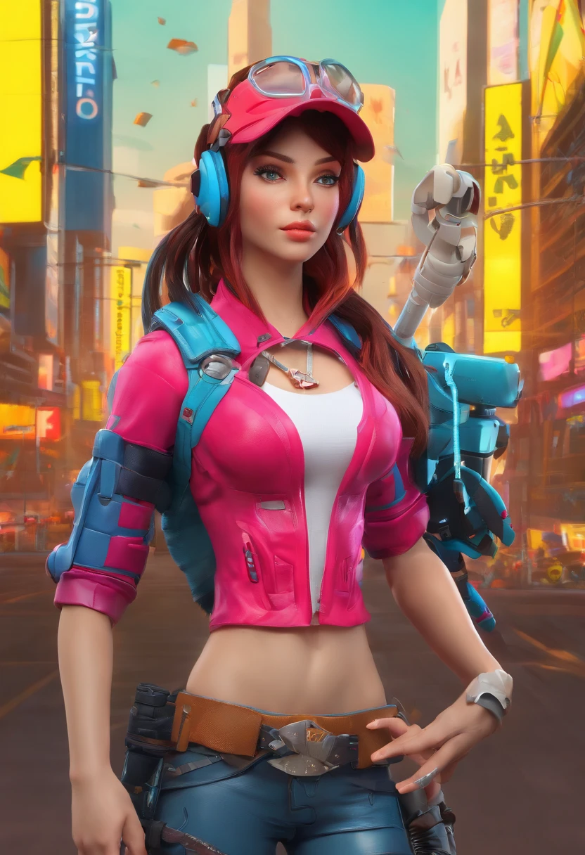 (master part,best quality,ultra detalhado,ultra high-resolution,Antecedentes detalhados),((Cyberpunk)),((cor plana)),((colorido)),(1girl),piloto,Capacete de pilotoo,Jaqueta pilotoo,Olhando para o Viewer,sozinho,parte superior do corpo,fundo colorido,alto contraste,cores contrastantes,cowboy shot,