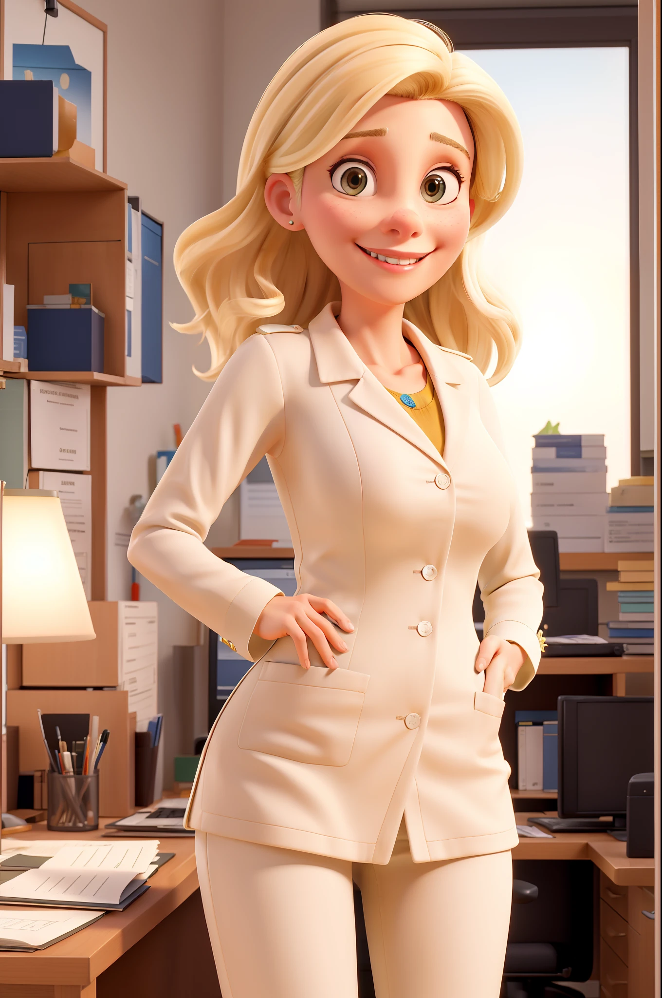 Obra-prima, de melhor qualidade, a blonde gynecologist doctor, Wearing a doctor's outfit, in your office.