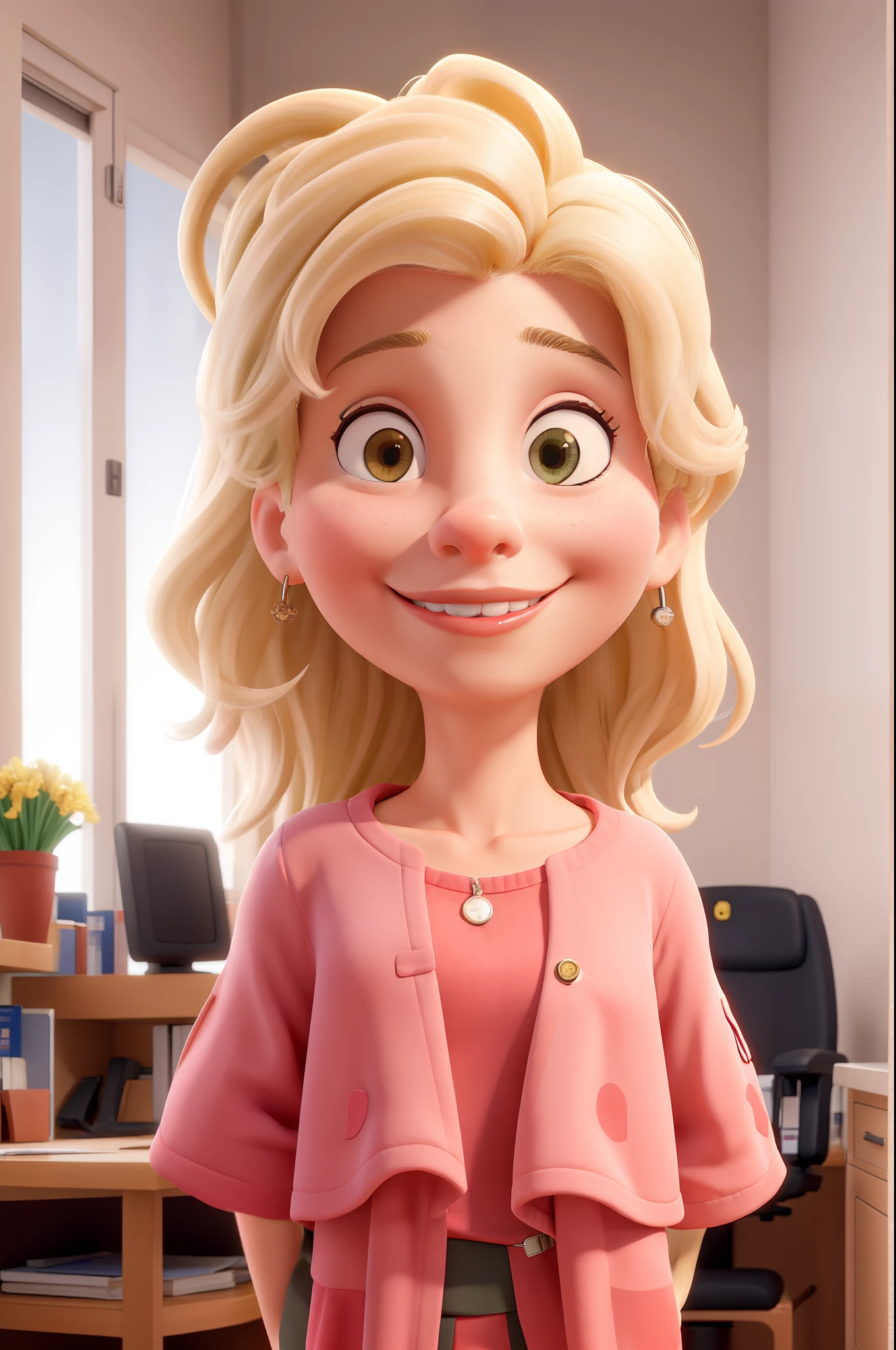 Obra-prima, de melhor qualidade, a blonde doctor, vestindo jaleco rosa, in your doctor's office.