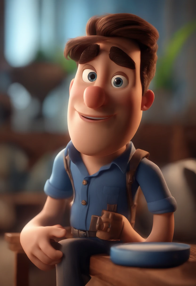 personagem dos desenhos animados de um homem com uma camisa azul, animation character, Caractere estilizado, animation style rendering, 3D estilizado, Arnold Maya render, 3 d render stylized, toon render keyshot, Personagem 3D, Personagem 3D, 3d rendering stylized, 3 d character render, personagem de desenho animado, Personagem de close up, Pose de personagem, (Estilo Pixar) (master part:1.2) (Bokeh) (best quality) (pele detalhada) (textura detalhada) (8k) (argila) (Cinematic lighting) (foco nítido