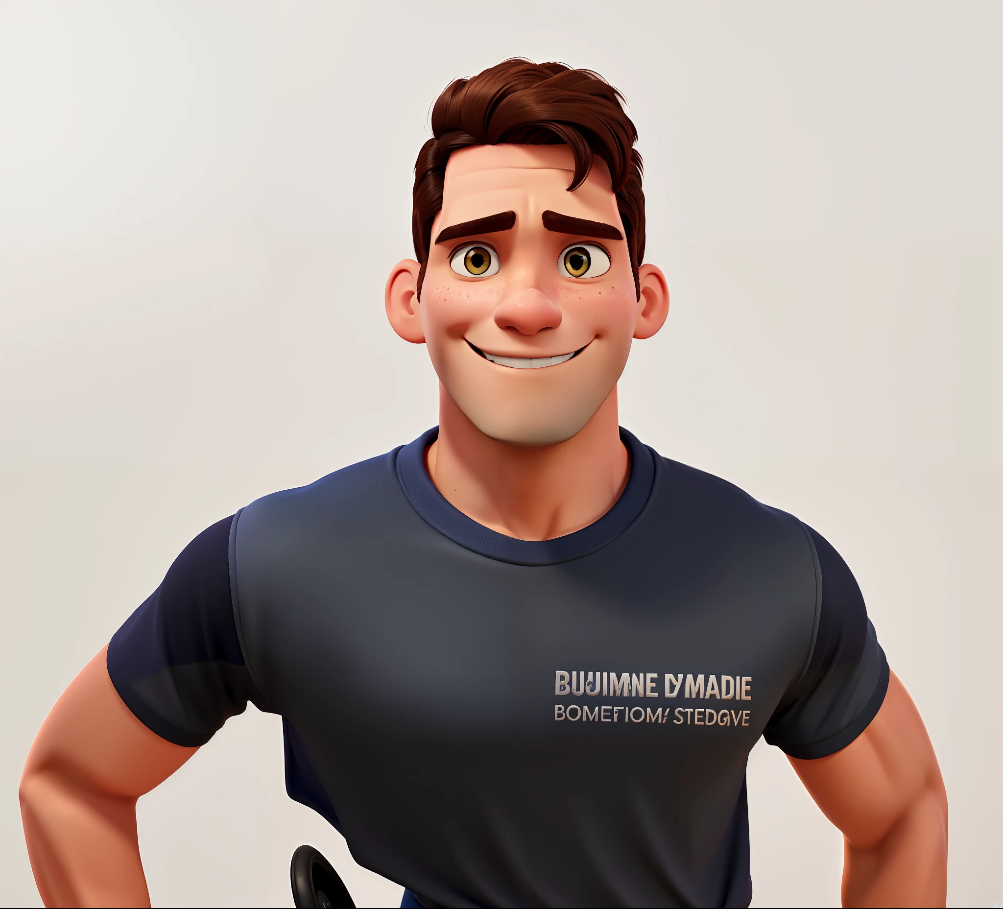 a brunette man at the gym, disney/pixar poster style, vibrant colors, detailed textures, best quality, high quality