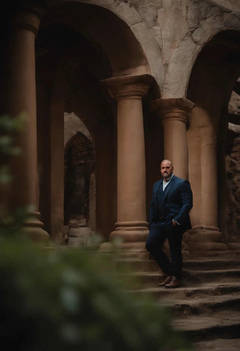 Foto RAW, uma foto de retrato de perto de brutal 45 y.o homem em roupas de lixeira, corte de cabelo longo, pale skin, corpo magro, background is city ruins, (pele altamente detalhada:1.2), 8k UHD, DSLR, soft lighting, alta qualidade, filmic grain, Fujifilm XT3