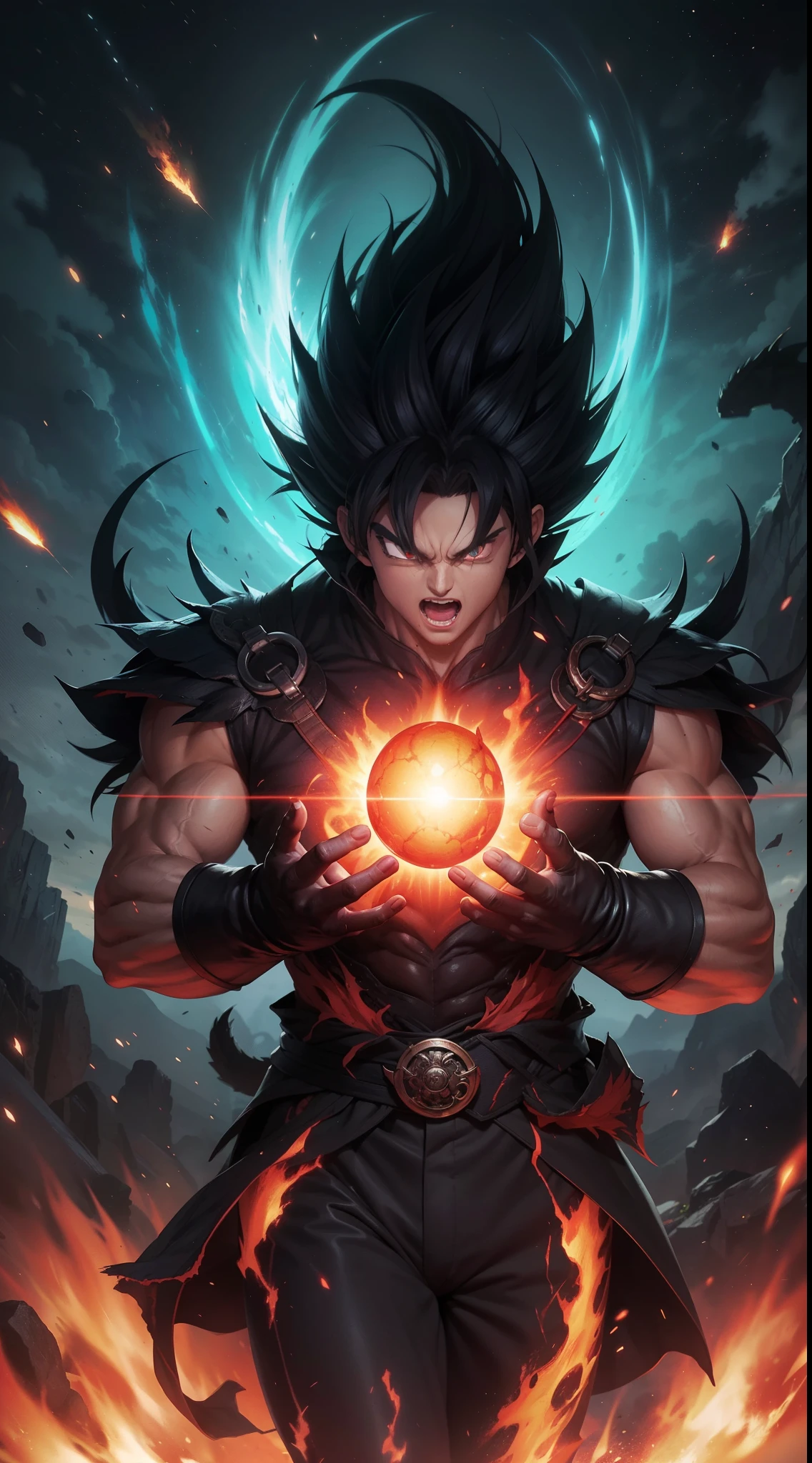 Get ready for a visual feast with Black Demon God, a creature with a handsome face and piercing red eyes. In his transformed state, He radiates extreme instinct and strength, Make an epic anime about this energy man. Watch as he controls fire and lava in stunning anime artwork that will leave you in awe. This concept art is straight out of the Dragon Ball Universe, With manga-style 8K wallpapers that will take you to another dimension. Prepare to be amazed by this detailed digital anime art, Expresses the ultimate combination of style and strength.