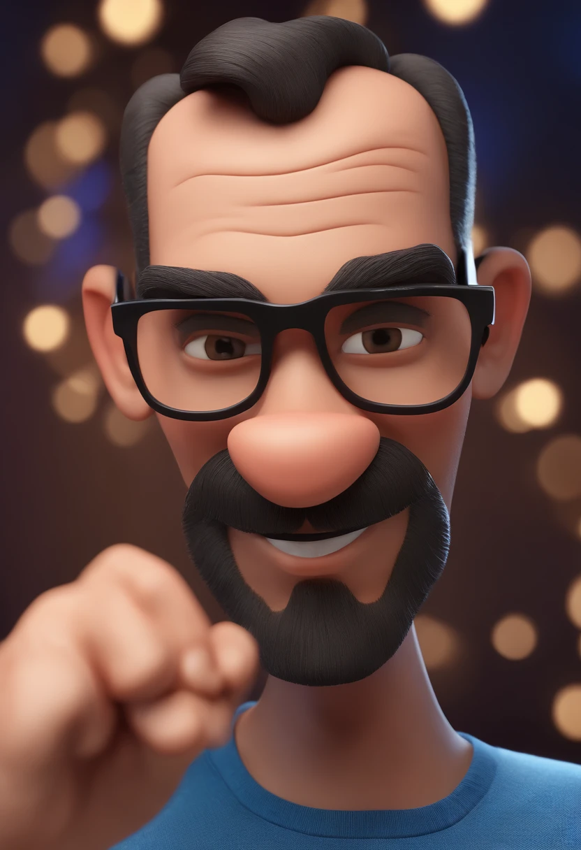 Cartoon character of a man with black glasses and a blue shirt, animation character, Caractere estilizado, animation style rendering, 3D estilizado, Arnold Maya render, 3 d render stylized, toon render keyshot, Personagem 3D, Personagem 3D, 3d rendering stylized, 3 d character render, personagem de desenho animado, Personagem de close up, Pose de personagem,  (Estilo Pixar) (master part:1.2) (Bokeh) (best quality) (pele detalhada) (textura detalhada) (8k) (argila) (Cinematic lighting) (foco nítido