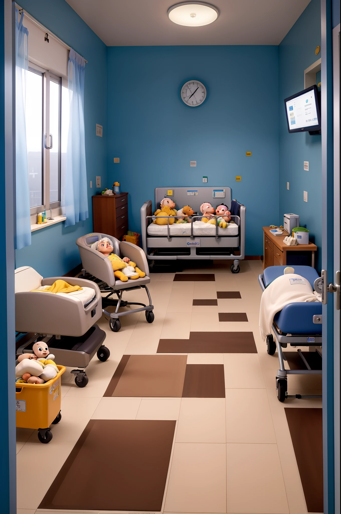 Obra-prima, de melhor qualidade, Hospital room with several newborn babies