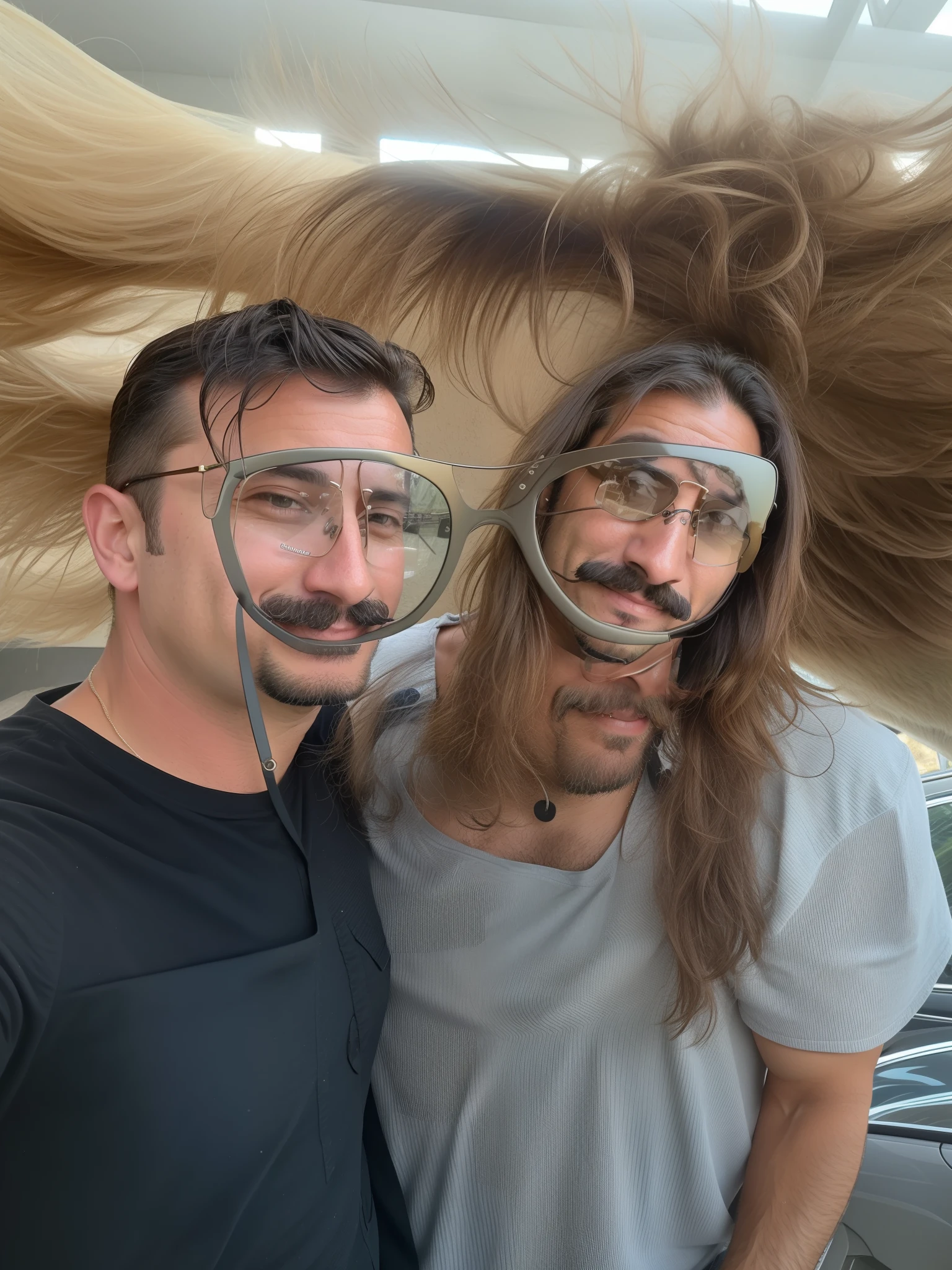 There's a man with sunglasses and a mustache smiling, (38 anos), 3 2 anos, cerca de 3 5 anos, 38 anos, 3 6 anos, Bigode mexicano, selfie de um homem, Homem de 4 0 anos, 35 anos, 3 5 anos, Artur Bordello, with glasses and goatee