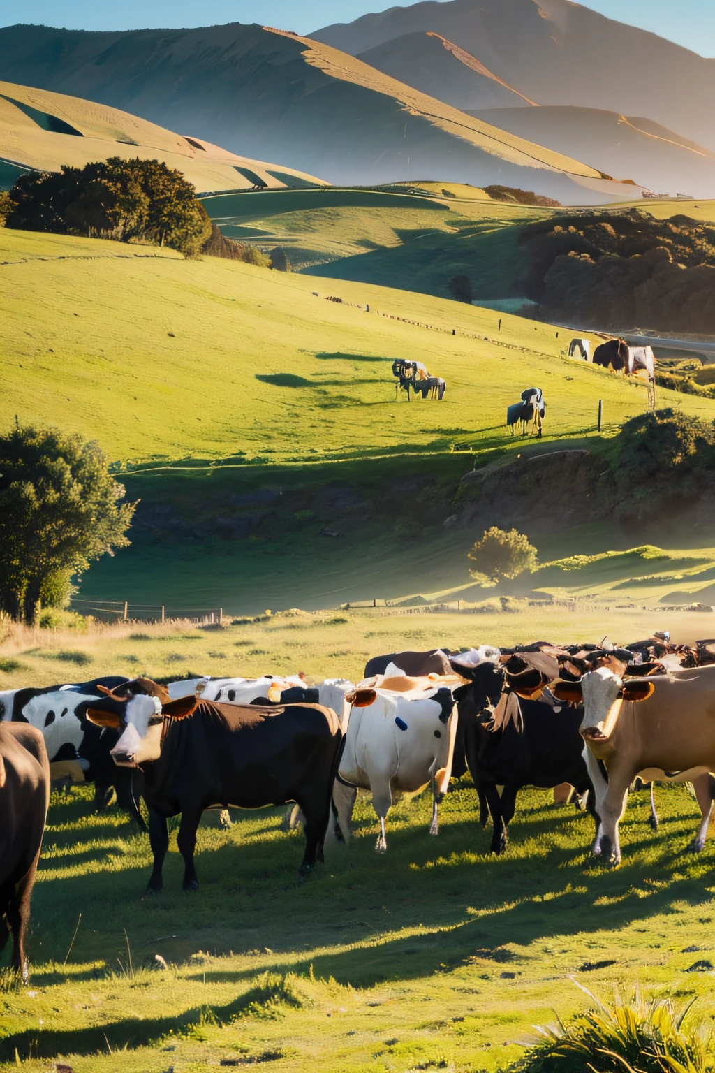 A herd of cows in New Zealand，high definition 4k，Faraway view
