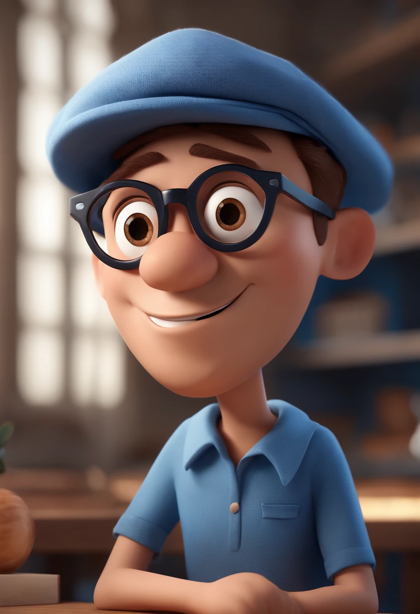Cartoon character of a man with black glasses and a blue shirt, animation character, Caractere estilizado, animation style rendering, 3D estilizado, Arnold Maya render, 3 d render stylized, toon render keyshot, Personagem 3D, Personagem 3D, 3d rendering stylized, 3 d character render, personagem de desenho animado, Personagem de close up, Pose de personagem,  (Estilo Pixar) (master part:1.2) (Bokeh) (best quality) (pele detalhada) (textura detalhada) (8k) (argila) (Cinematic lighting) (foco nítido