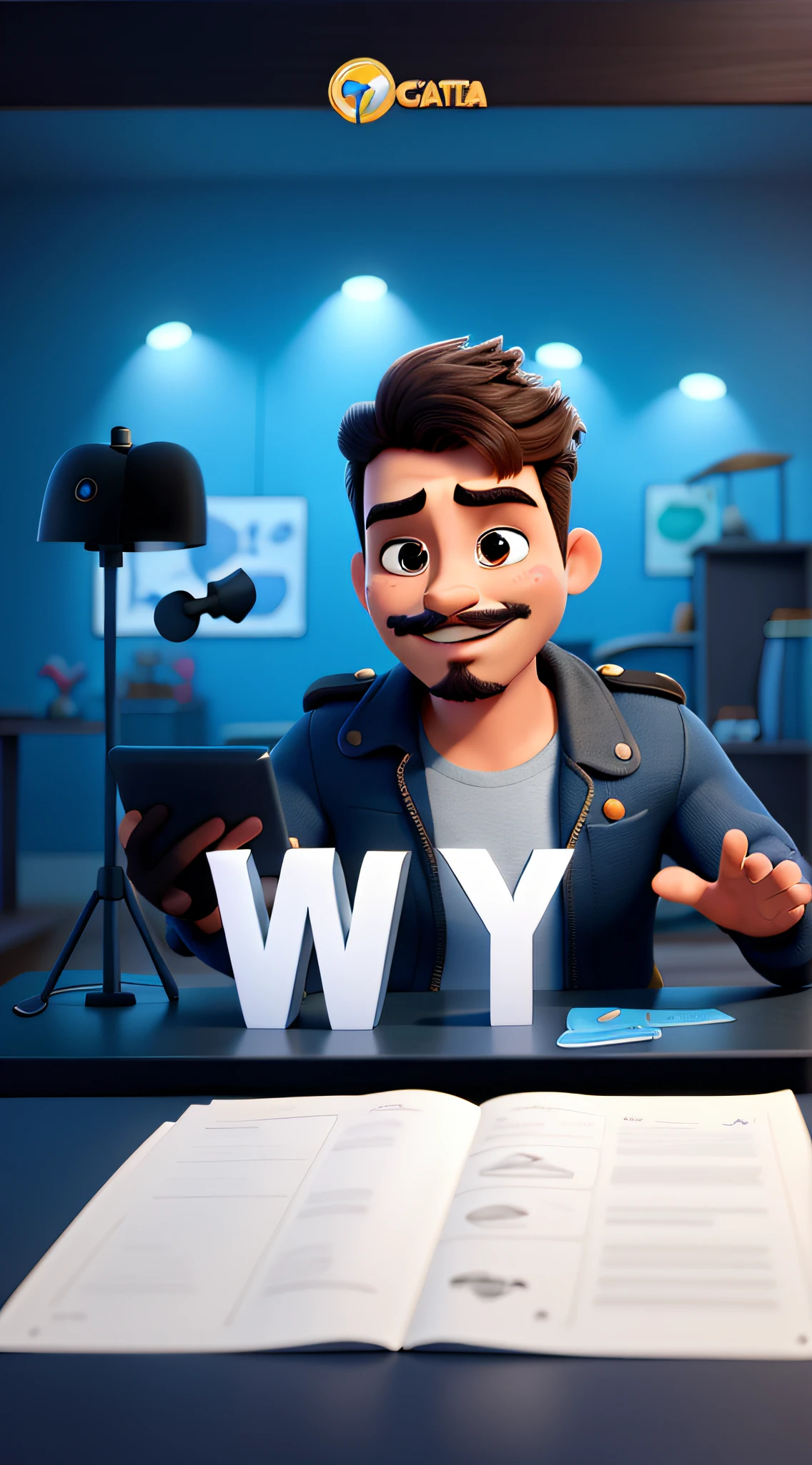 um garoto de bigode e cavanhaque estilo disney pixar, alta qualidade, melhor qualidade